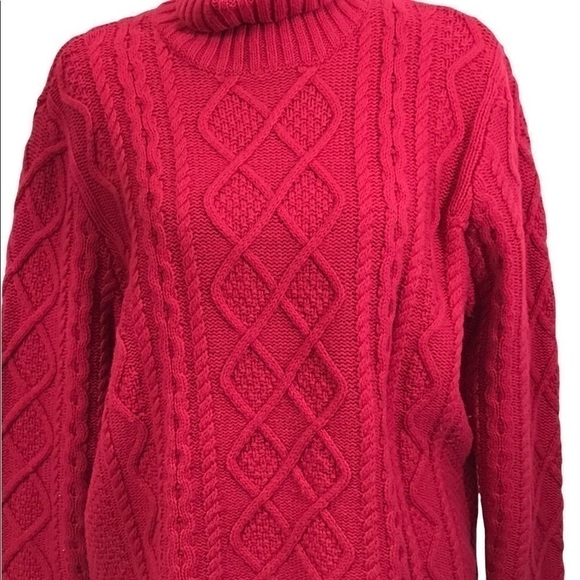 Woolovers Women’s XL Raspberry Pink Cable Fisherman Turtleneck Sweater. - Picture 6 of 8